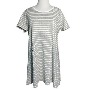 Neon Buddha Mojave Dress Women Large Gray White Stripe Stretch Cotton Travel NWT